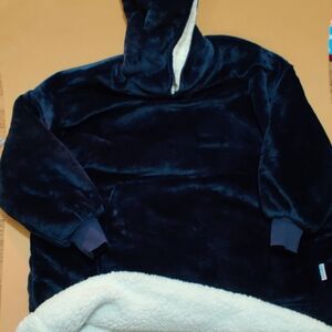 Unisex Navy Blue Sherpa Fleece Hoodie Sweater Blanket